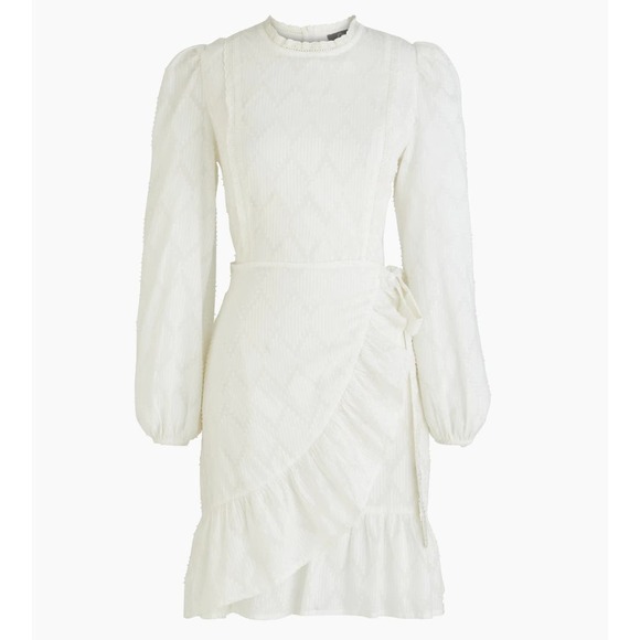 J. Crew Dresses & Skirts - J. Crew White Cotton Lace Trim Ruffled Hem Puff Sleeve Wrap Dress Size XXL
